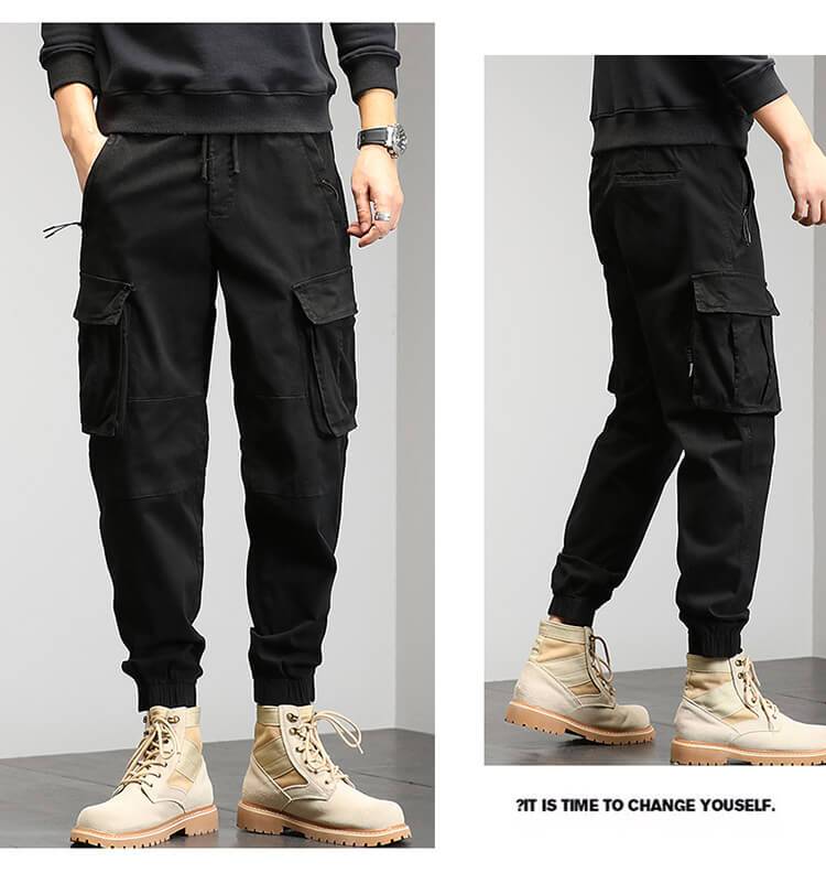 Men's Cotton Elastic Waist Pocket Pants
