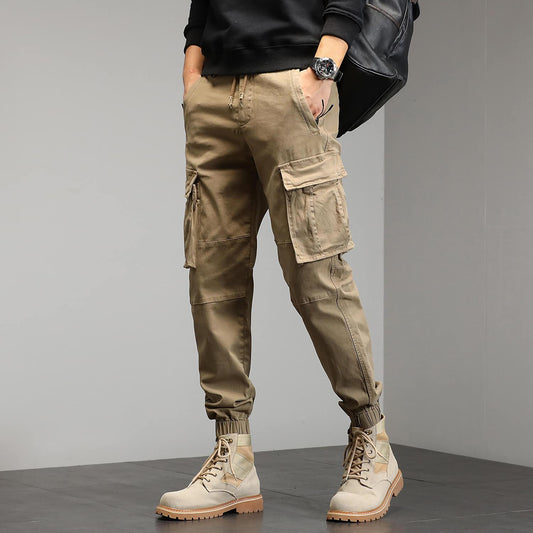 Men's Cotton Elastic Waist Pocket Pants