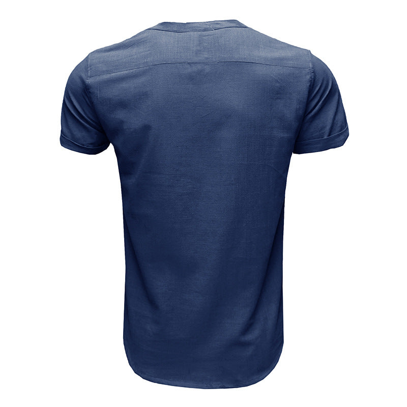 Men's Linen Cotton Summer Henley Shirt