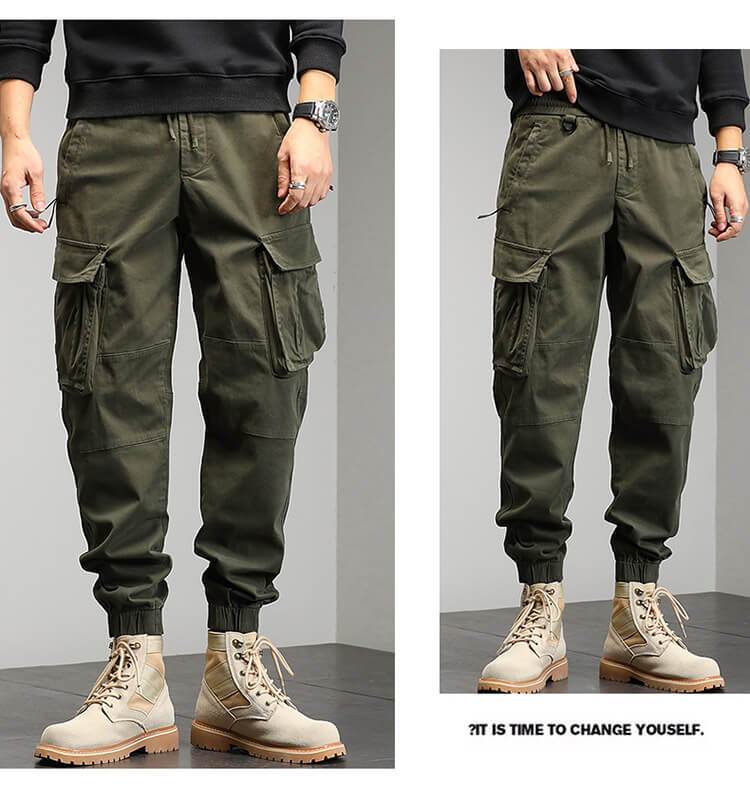 Men's Cotton Elastic Waist Pocket Pants