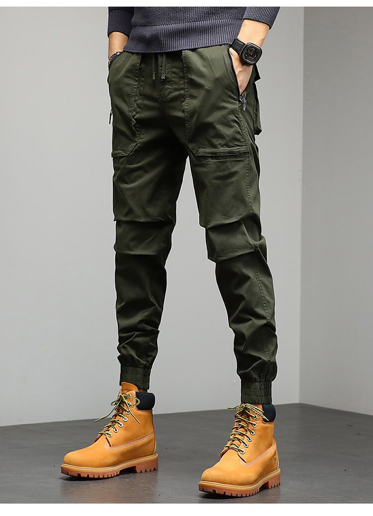 Men Cotton Elastic Waist Jogger Cargo Pants