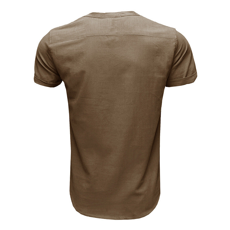 Men's Linen Cotton Summer Henley Shirt