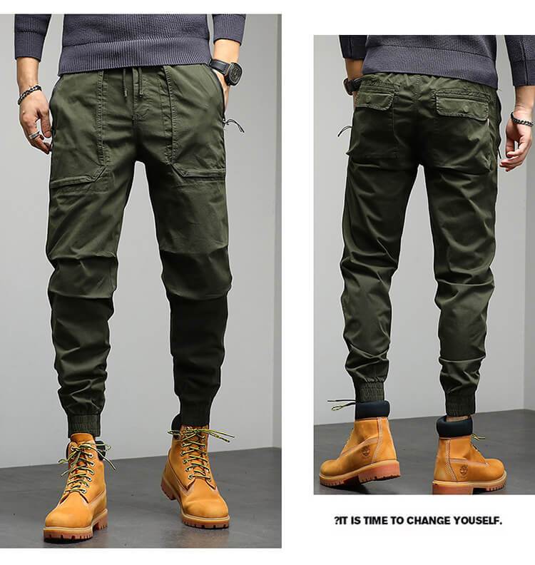 Men Cotton Elastic Waist Jogger Cargo Pants