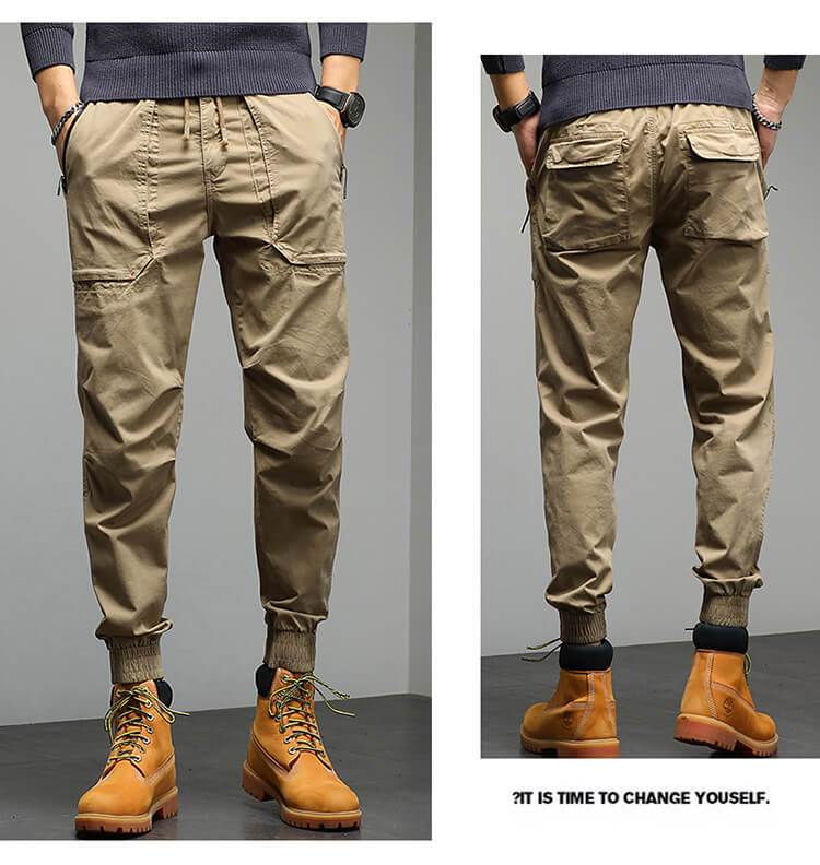 Men Cotton Elastic Waist Jogger Cargo Pants