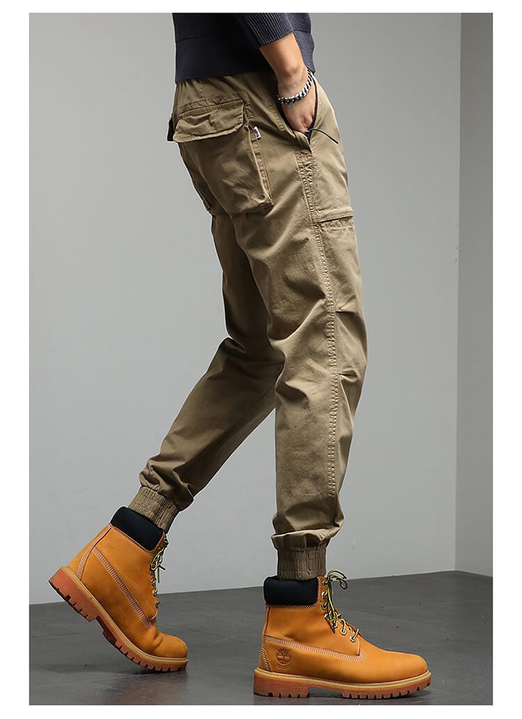Men Cotton Elastic Waist Jogger Cargo Pants
