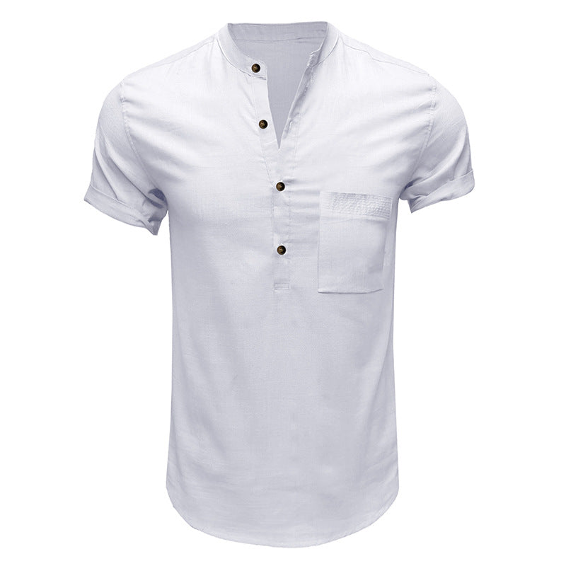 Men's Linen Cotton Summer Henley Shirt