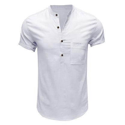 Men's Linen Cotton Summer Henley Shirt