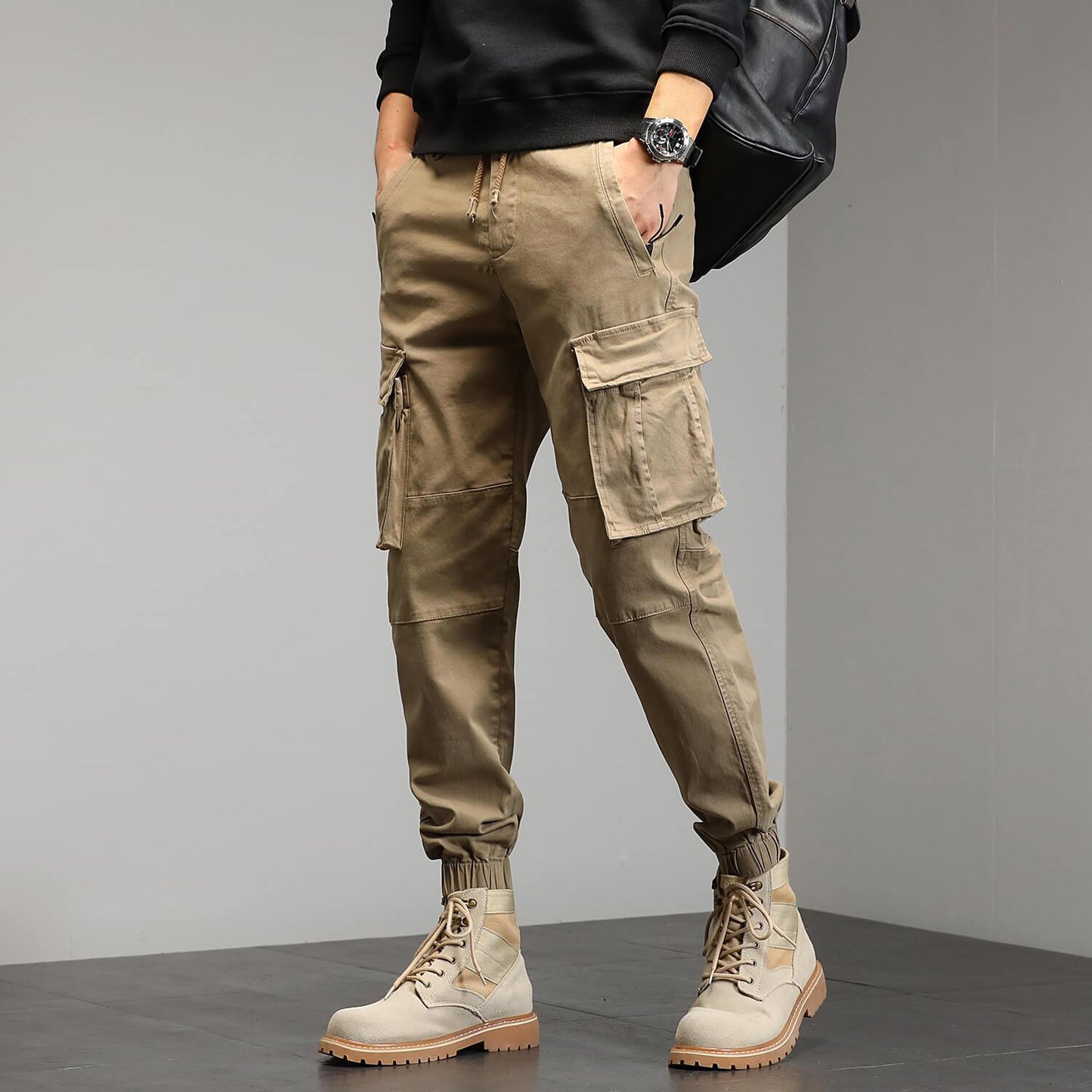 Men's Cotton Elastic Waist Pocket Pants