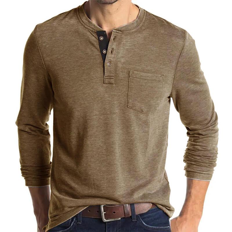 Men's Cotton Multi Colour Henley Collar Long Sleeve Shirts