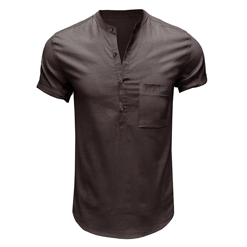 Men's Linen Cotton Summer Henley Shirt