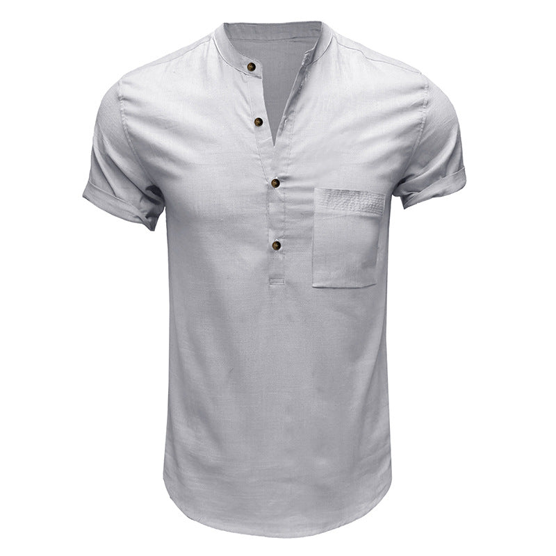 Men's Linen Cotton Summer Henley Shirt