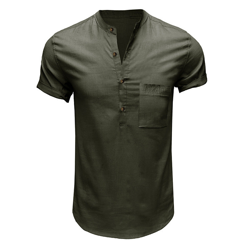 Men's Linen Cotton Summer Henley Shirt