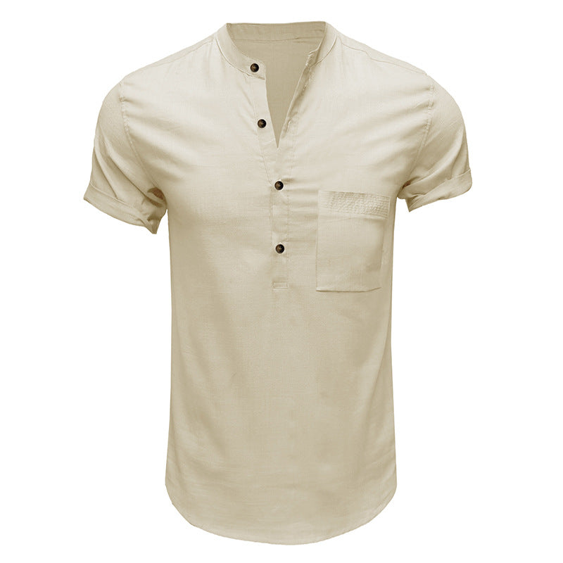 Men's Linen Cotton Summer Henley Shirt